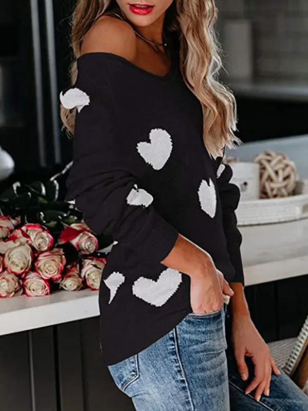 Love Valentine's Day V Neck Knit Pullover Sweater