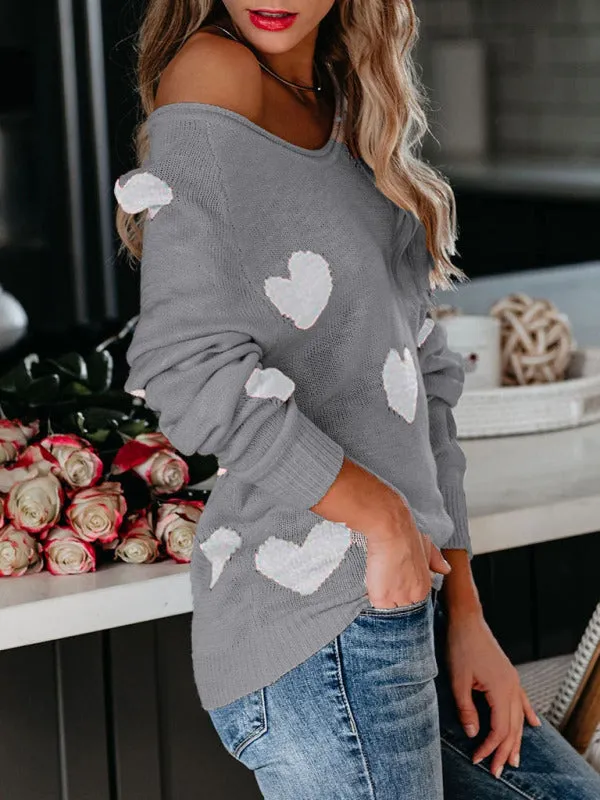 Love Valentine's Day V Neck Knit Pullover Sweater