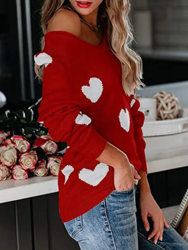 Love Valentine's Day V Neck Knit Pullover Sweater