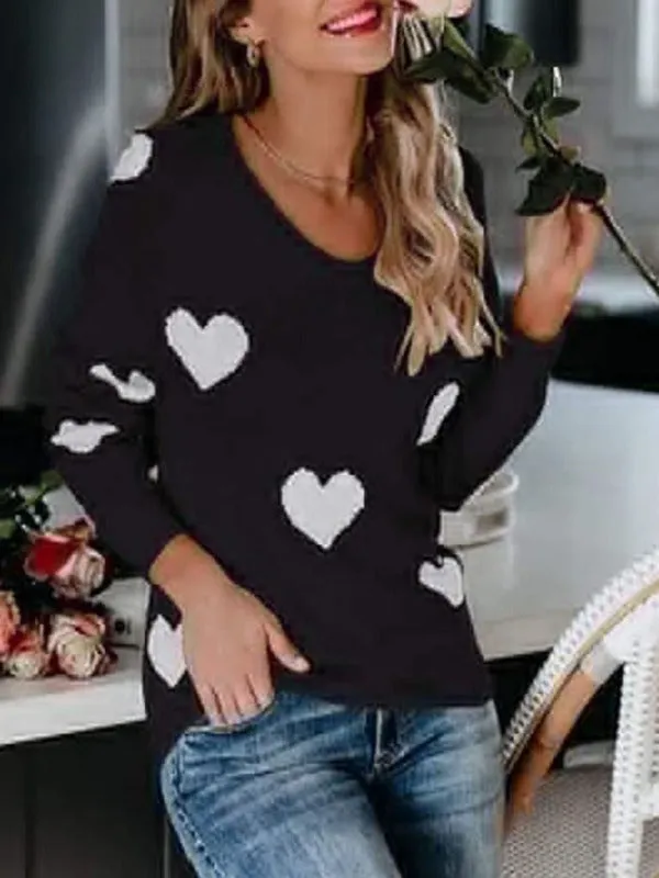 Love Valentine's Day V Neck Knit Pullover Sweater