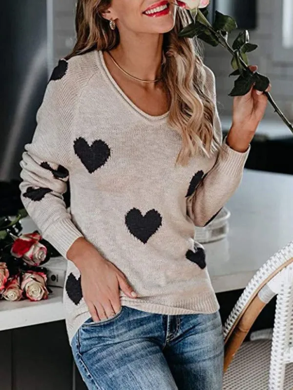 Love Valentine's Day V Neck Knit Pullover Sweater