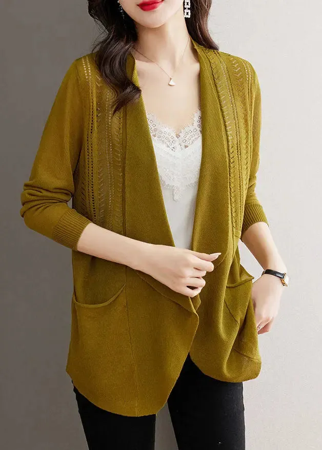 Matcha Colour Hollow Out Ice Size Knit Cardigans Long Sleeve LY8104