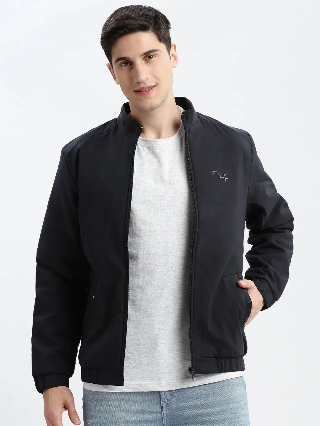 Men Navy Blue Windcheater Rapid-Dry Bomber Jacket