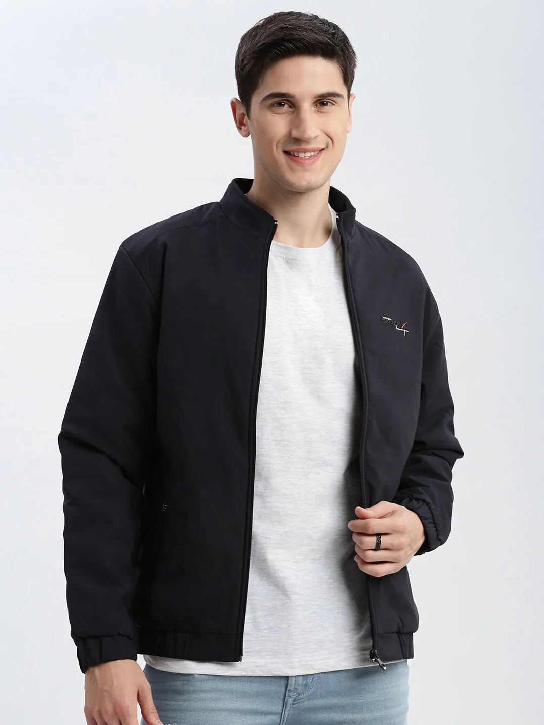 Men Navy Blue Windcheater Rapid-Dry Bomber Jacket