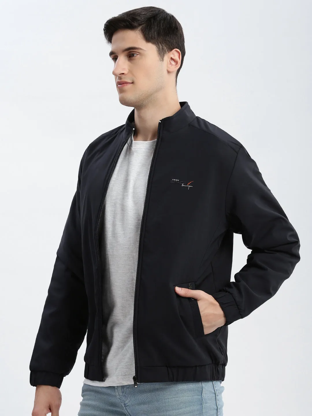 Men Navy Blue Windcheater Rapid-Dry Bomber Jacket