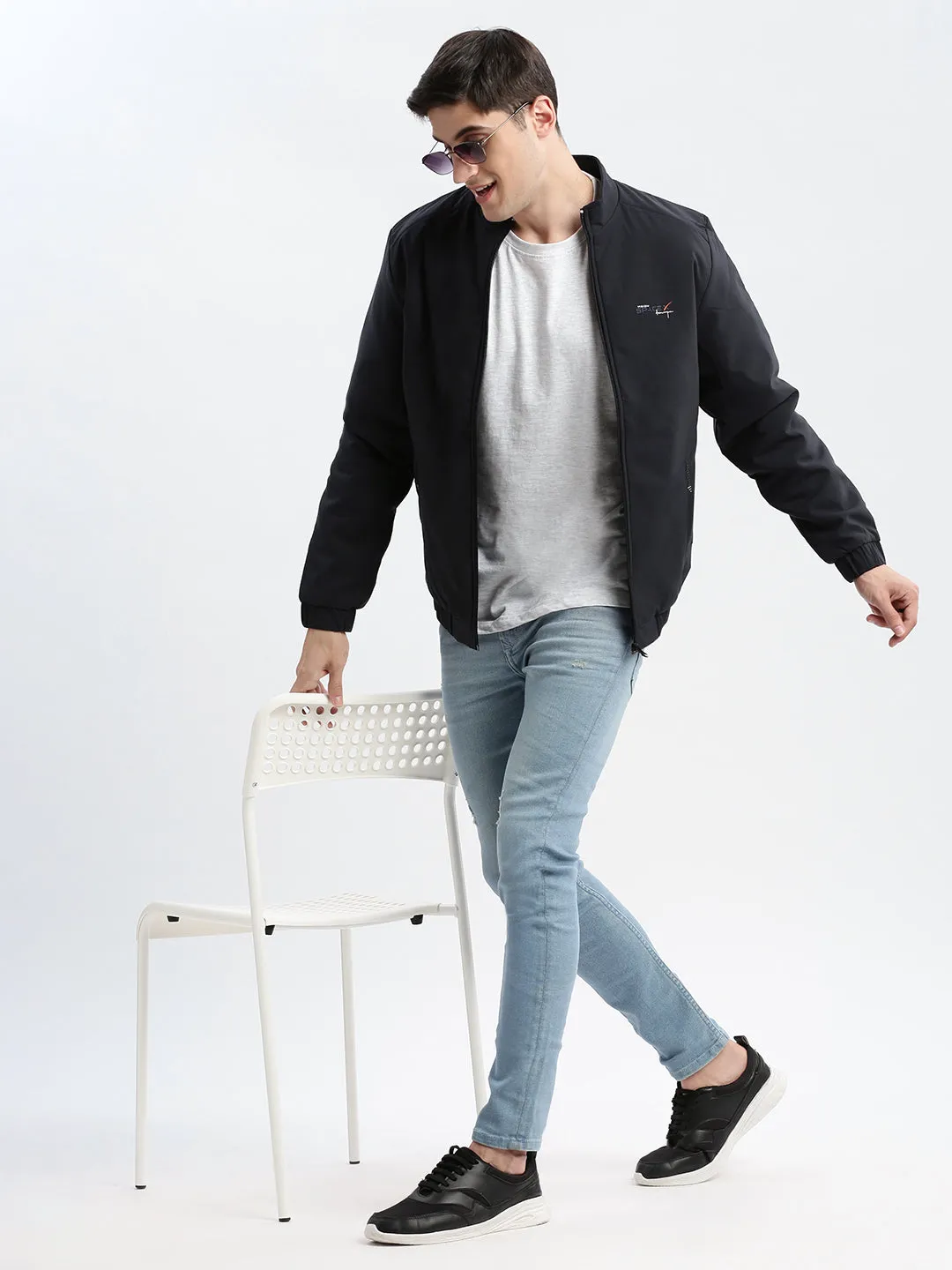 Men Navy Blue Windcheater Rapid-Dry Bomber Jacket