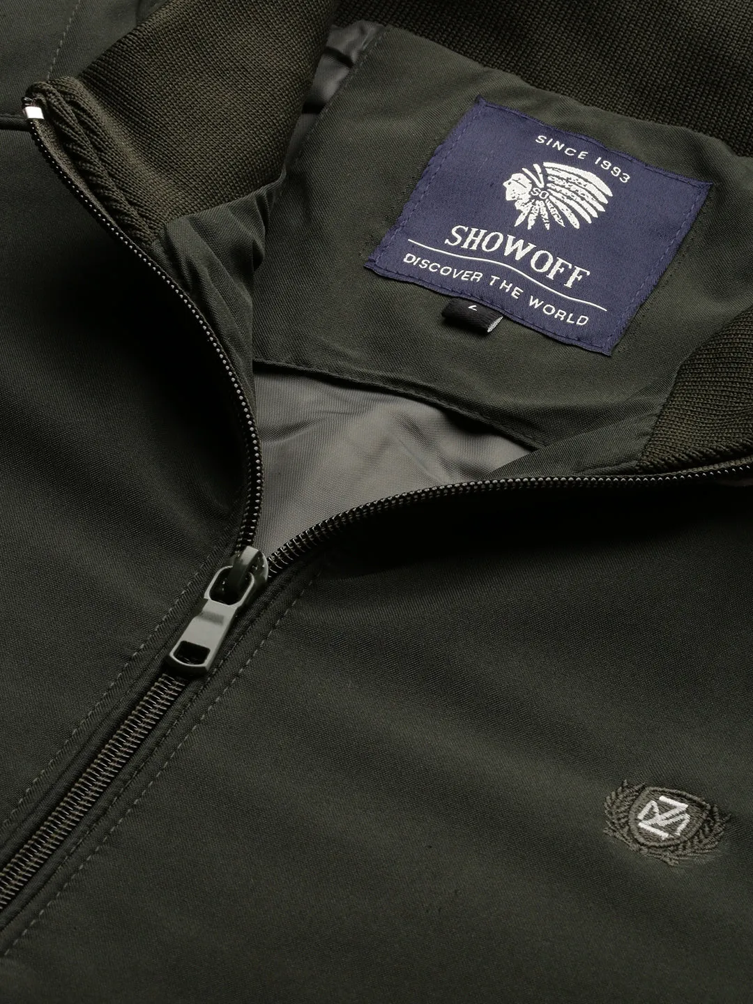 Men Olive Mock Collar Bomber Jacket