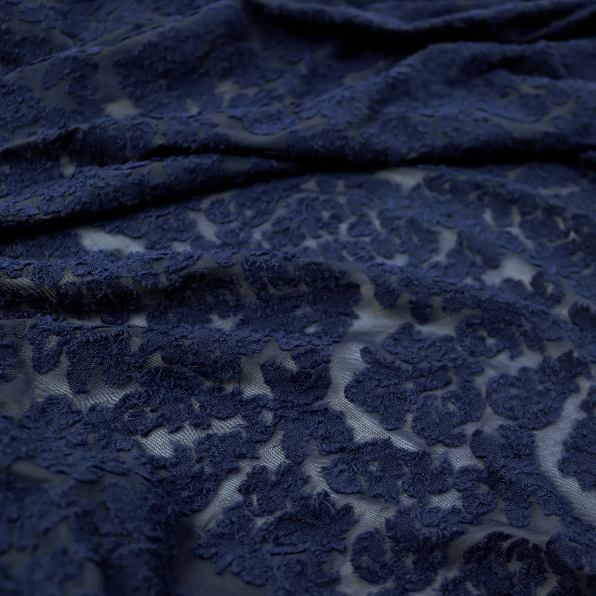 Navy & Black Floral Patterned Cotton/Poly Span Jacquard
