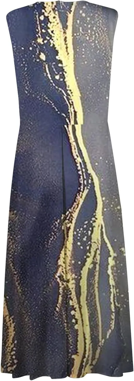 Palaver Summer Dresses for Women 2025 Elegant Wrap V Neck Sleeveless Maxi Dress Print Flowy Beach Vacation Boho Sundresses