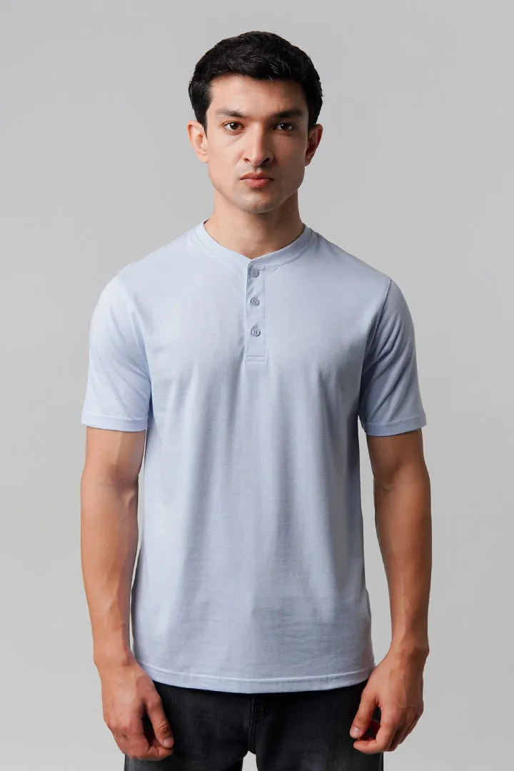 Regular Fit Henley T-Shirt - Sky Blue