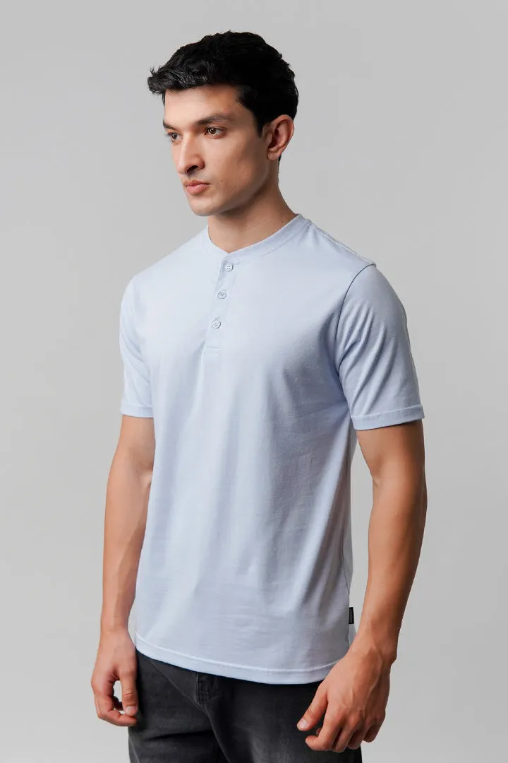 Regular Fit Henley T-Shirt - Sky Blue