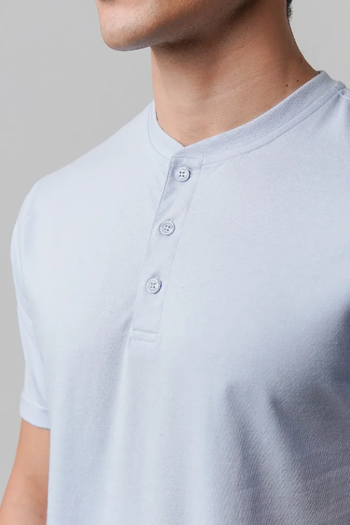 Regular Fit Henley T-Shirt - Sky Blue