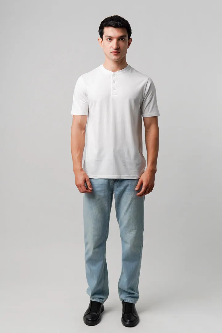 Regular Fit Henley T-Shirt - White