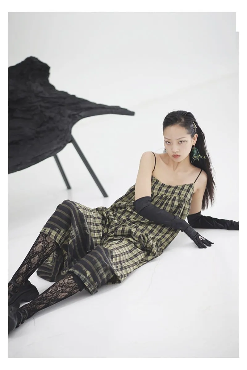 Sango Loose Plaid Spaghetti Strap Dress