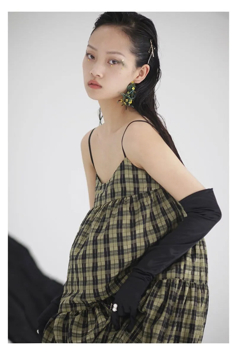 Sango Loose Plaid Spaghetti Strap Dress