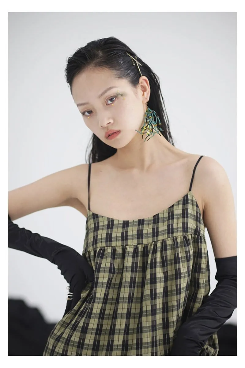 Sango Loose Plaid Spaghetti Strap Dress