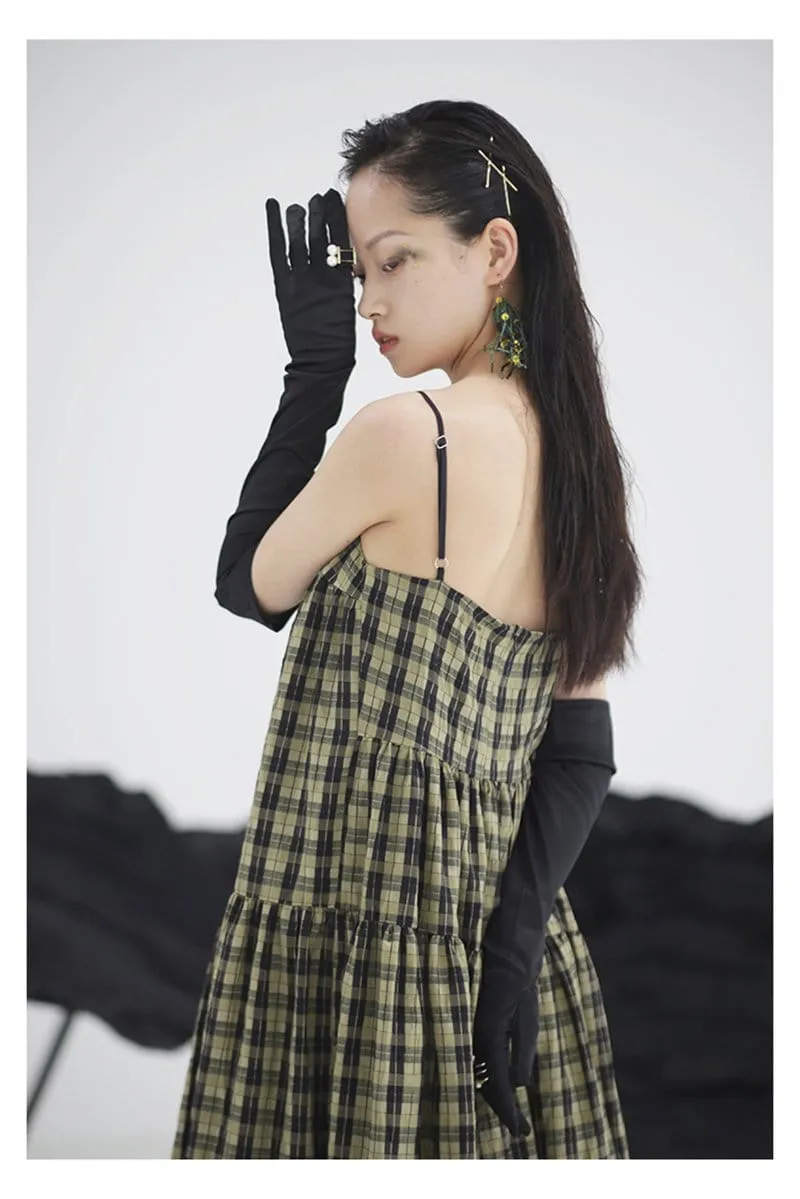 Sango Loose Plaid Spaghetti Strap Dress