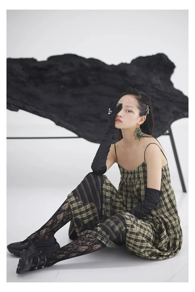 Sango Loose Plaid Spaghetti Strap Dress
