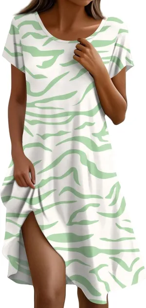 Short Sleeve Boho Mini Dress for Women Casual Loose Fit Summer Sundress Floral Print Shift Dress with Pockets 2025
