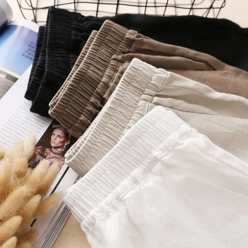 Spring Summer Casual Wide Leg Pants Women Solid Color Elastic Waist Pants