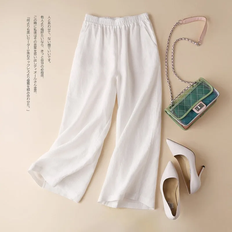 Spring Summer Casual Wide Leg Pants Women Solid Color Elastic Waist Pants