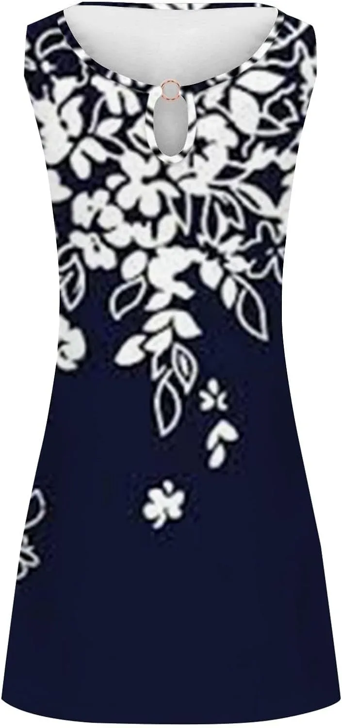 Sun Dresses for Women 2025 Summer Dress Loose V Neck Sleeveless Sundresses Swimsuit Coverup with Pockets Floral Tank Dresses