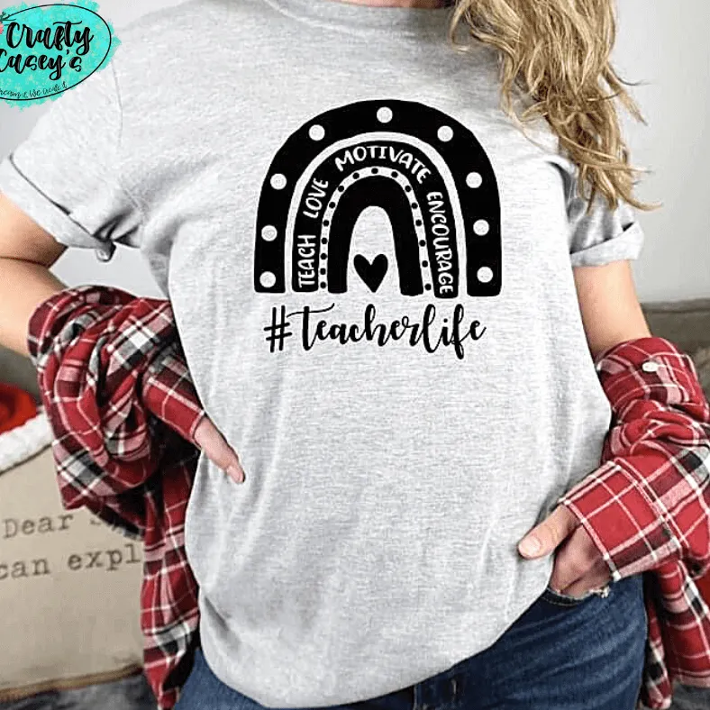 Teach Love Motivate Encourage Teacher Life Rainbow Tee