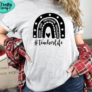 Teach Love Motivate Encourage Teacher Life Rainbow Tee