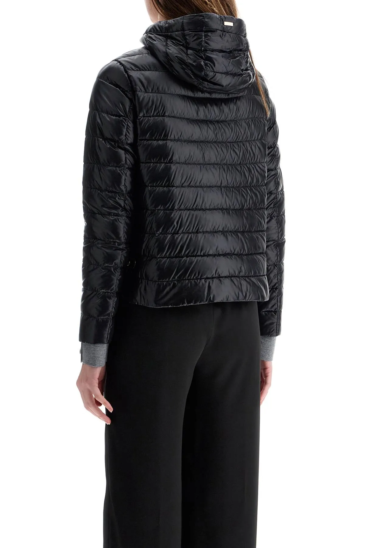 ultra-lightweight black nylon down jacket with hood PI001994D 12017Z NERO
