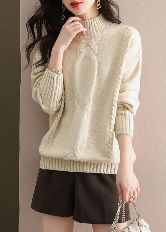 Women Coffee Half Hign Neck Thick Patchwork Knitted Sweaters Fall QL060