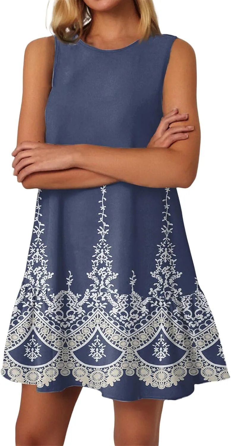 Women's Ruffle Hem Sleeveless Tank Dress Womens Sundress Summer Dresses for Women 2025 Spring Beach Boho Mini Dress