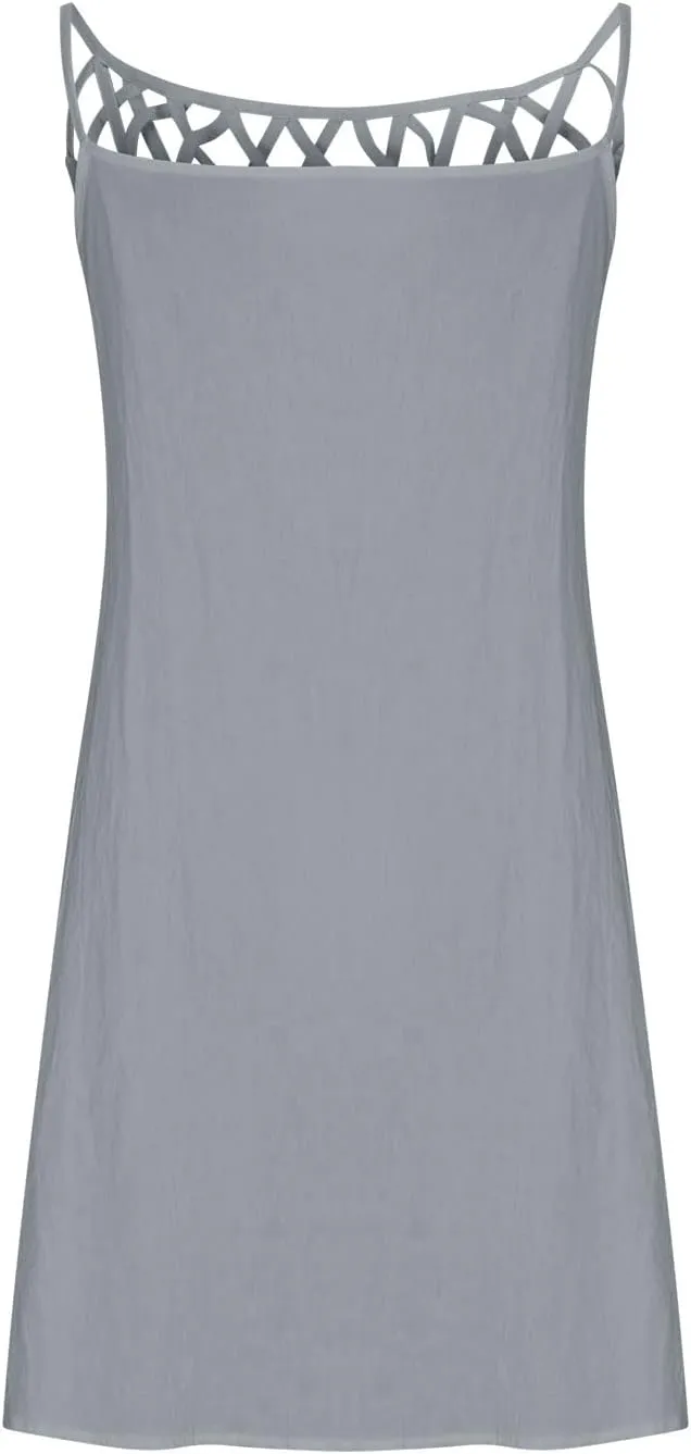 Women's Summer Casual Halter Dress Cotton Linen Dresses Crochet Hollow Out A-line Plain Simple Beach Shift Sundresses
