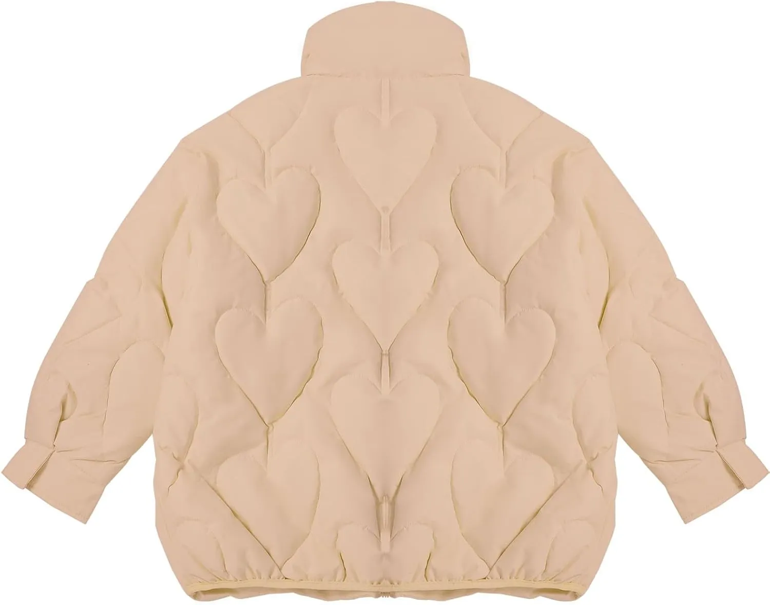 Womens Winter Quilted Jacket Loose Fit Stand Collar Zipper Down Coat Solid Color Warm Padded Fluffy Coats with Pockets