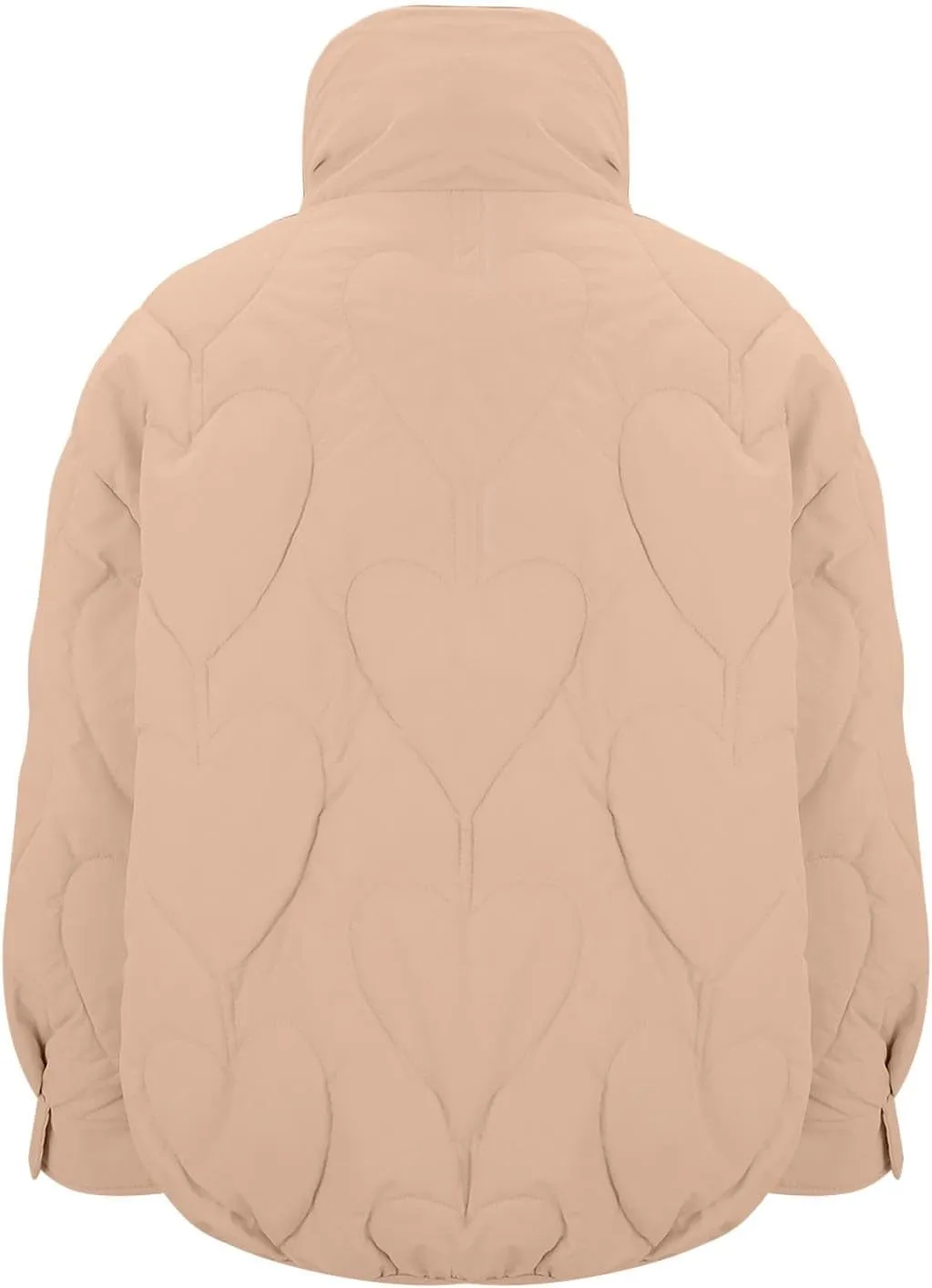 Womens Winter Quilted Jacket Loose Fit Stand Collar Zipper Down Coat Solid Color Warm Padded Fluffy Coats with Pockets