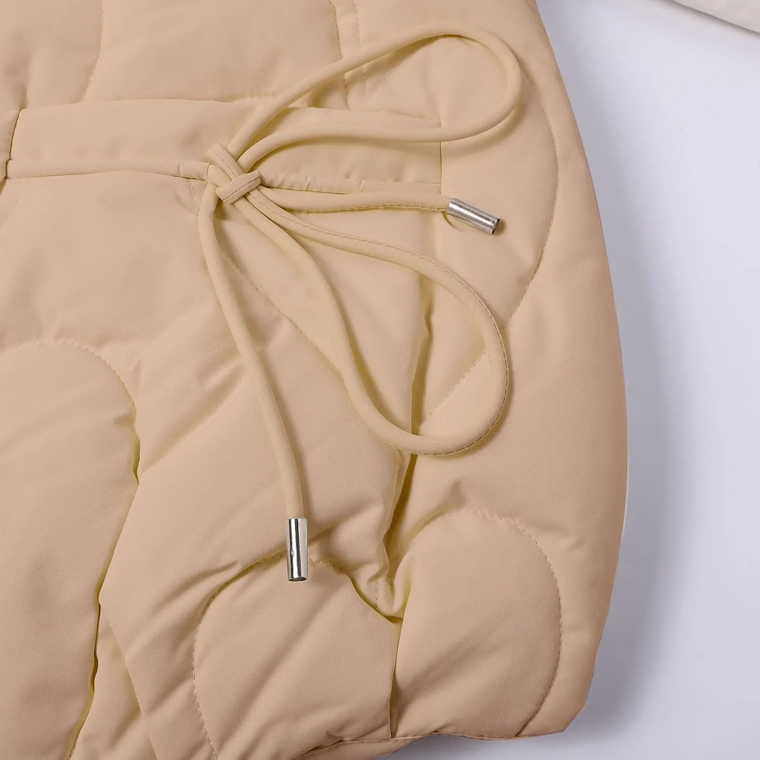 Womens Winter Quilted Jacket Loose Fit Stand Collar Zipper Down Coat Solid Color Warm Padded Fluffy Coats with Pockets