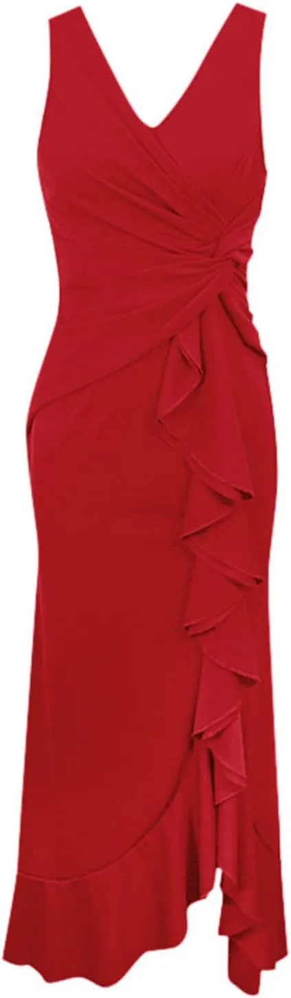 Women's Wrap V Neck Long Formal Dress Sleeveless Ruched Bodycon Split Elegant Wedding Guest Maxi Dresses Semi Formal Dresses
