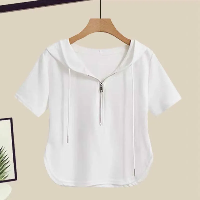 Zipper Draw String T-Shirt Casual Wide Leg Pants