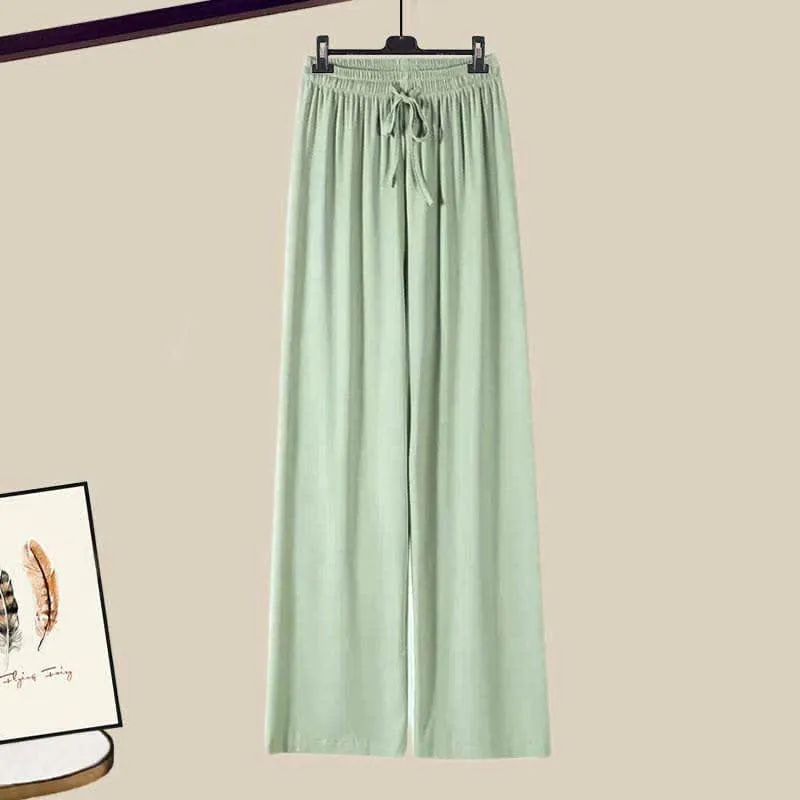 Zipper Draw String T-Shirt Casual Wide Leg Pants
