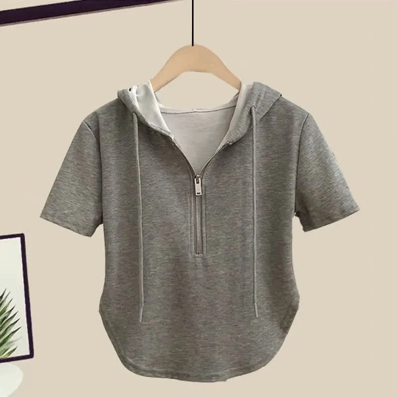 Zipper Draw String T-Shirt Casual Wide Leg Pants